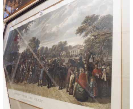 J.F. Herring Snr.: a large gilt framed coloured print, entitled Return from the Derby, Clapham Common - engraved by J. Harris