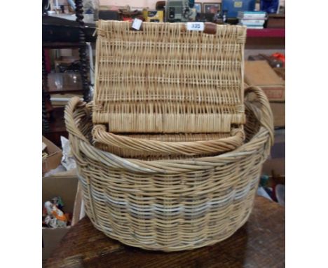A Fortnum &amp; Mason slope top picnic hamper - sold with a log basket