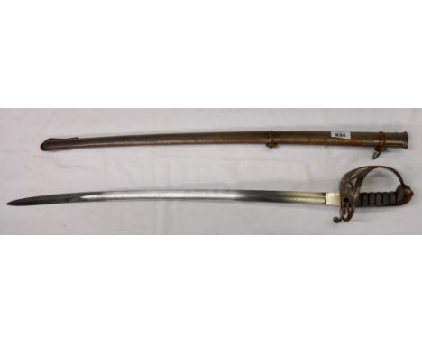 A Victorian British Light Infantry sword with steel scabbard - unmarked replacement blade