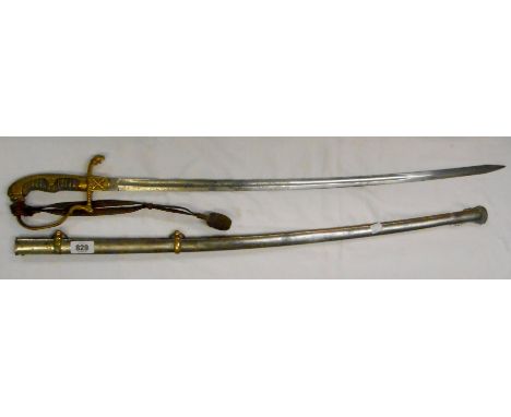 A 19th Century Imperial Prussian Artillery officer's sword with ornately etched blade and scabbard