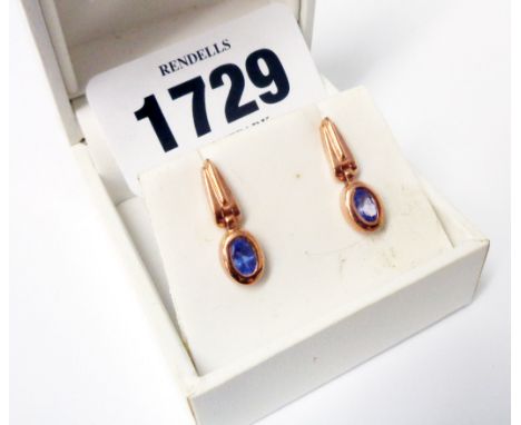 A pair of hallmarked 375 rose gold amethyst drop ear-rings