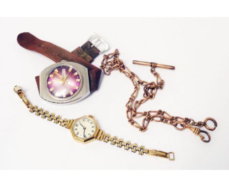 A vintage 9ct. gold cased lady's wristwatch, on plated bracelet, a Montine Gentleman's automatic wristwatch (date aperture be