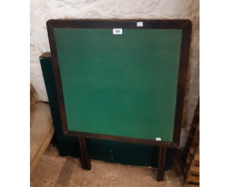 Two vintage stained wood framed and baised topped folding card tables - various condition