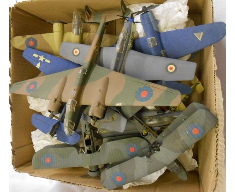 A collection of kit built and painted 1:72 scale model aeroplanes including Bristol Blenheim, Fairey Swordfish, Grumman Aveng