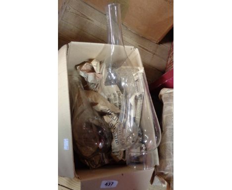 Three vintage glass oil lamp chimneys