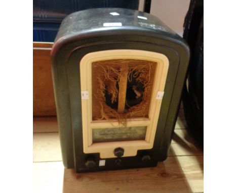 A Ferranti bakelite cased radio - speaker fabric perished