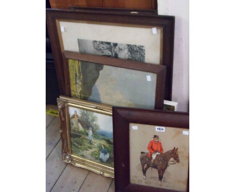 An oak framed Snaffles print and other framed coloured and monochrome prints - various condition