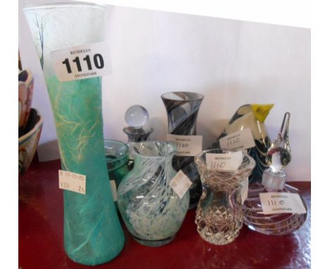 Eight pieces of assorted glassware including Caithness vases and scent bottle, Langham scent bottle, etc.