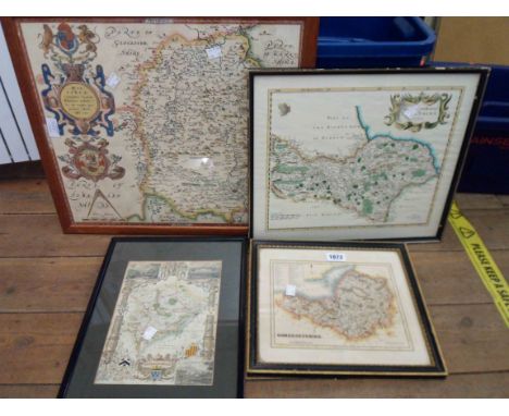 A Hogarth framed coloured map print of Somersetshire - sold with another of Rutlandshire and two later map prints
