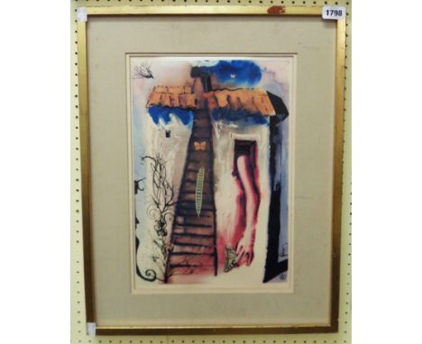 Salvador Dali: a gilt framed Harrods Original Graphics coloured print, entitled Alice in Wonderland - No. H15 - original labe