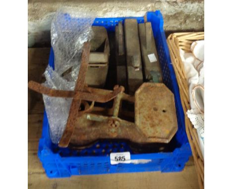 Various items including rebate planes, pulley block and scales (a/f)