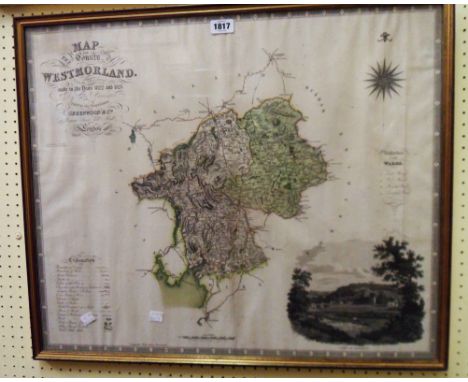 A gilt framed antique Greenwood &amp; Co. hand coloured map print of the county of Westmoreland