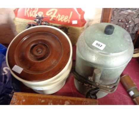 A vintage Jackson chrome plated tea urn - sold with two china commode liners and turned wood lid