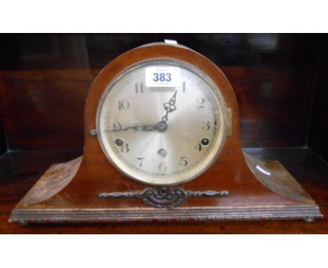 An early 20th Century mahogany cased Napoleon hat mantle clock with eight day chiming movement - case for repolishing