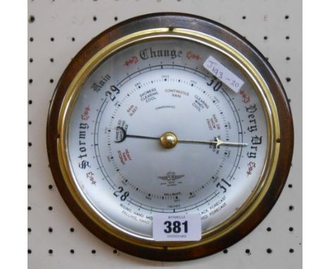 A 20th Century polished wood cased Shortland Smiths aneroid wall barometer