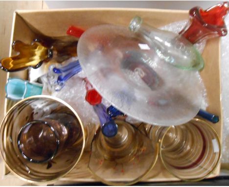 A quantity of collectable glassware including Liskeard amethyst glass vase and bull's-eye plate, etc.