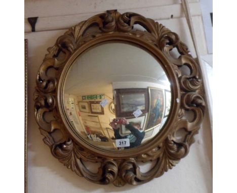 A vintage painted plaster framed Rococo style convex wall mirror - slight damage