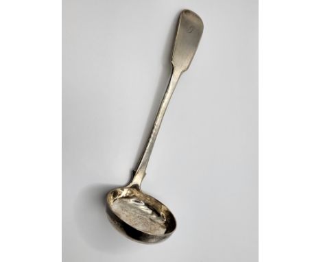 A monogramed ladle with the initial G, Marshall &amp; Sons, Edinburgh 1841. 33gms and a silver plate ladle monogramed by S Br