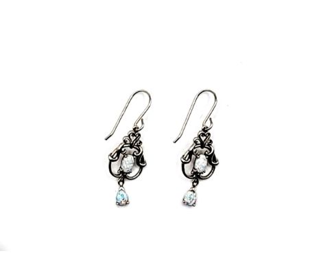 A pair of silver Art Nouveau style opal earrings 2.8gms. Drop length 3cm.