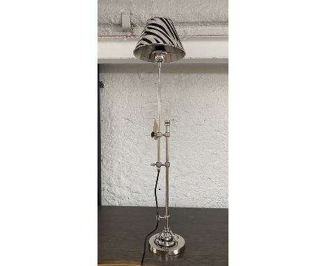 ADJUSTABLE READING LAMP, faux zebra skin shade, 88cm at tallest. 