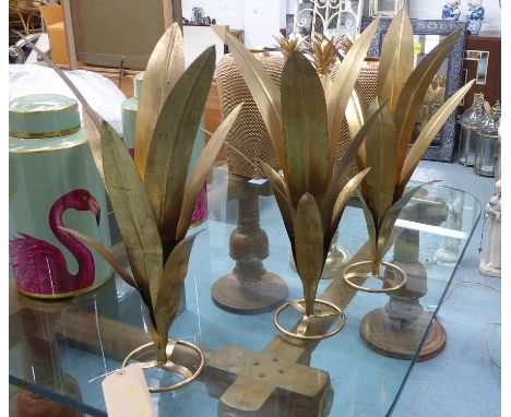 FOLIATE CANDELABRA, a set of three, gilt metal, 57cm H. (3) 