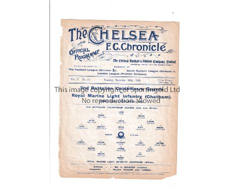 NEUTRAL AT CHELSEA 1909     Single sheet programme for the Army Cup match, 2nd Bat. Coldstream Guards v Royal Marine Light In