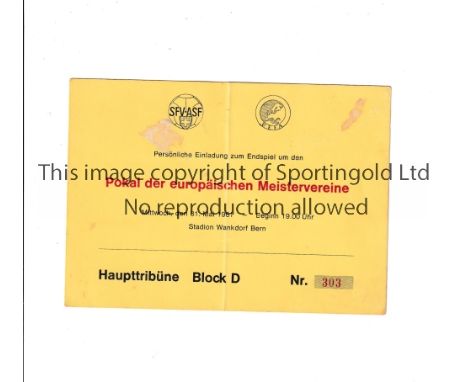 1961 EUROPEAN CUP FINAL        Barcelona v Benfica played 31/5/1961 in Berne. Very scarce original VIP ''Personal Invitation'