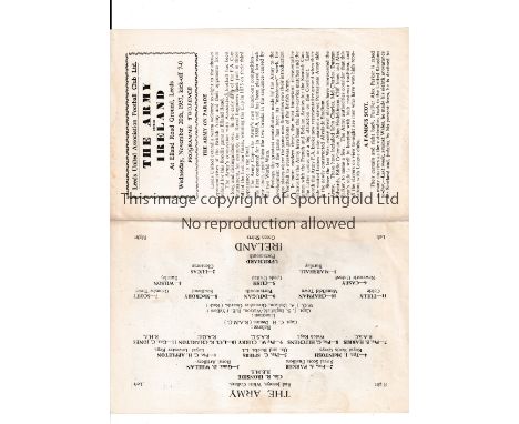 NEUTRAL AT LEEDS UNITED     Programme for The Army v Ireland 20/11/1957. Bobby Charlton was listed in the Army team.     Good
