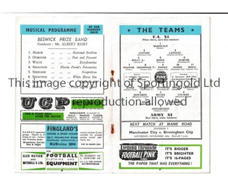 NEUTRAL AT MANCHESTER CITY / DUNCAN EDWARDS     Programme for F.A. XI v Army XI 7/11/1956 at Maine Road, slightly rusty stapl