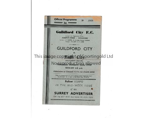 GUILDFORD CITY V BATH CITY 1950    Programme for the game at Guildford dated 14/1/50. Slight horizontal fold and light fading