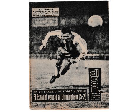 1961/62 FAIRS CUP       Espanyol v Birmingham City played 15/11/1961 at Estadio Sarria, Barcelona. The weekly Barcelona footb