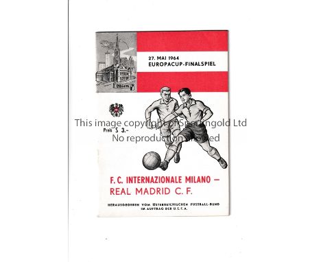 1964 EUROPEAN CUP FINAL     Programme and 4 page insert for Benfica v Barcelona in Vienna.      Very good