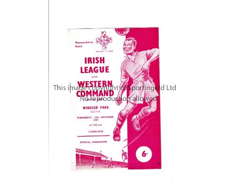 IRISH LEAGUE V BRITISH ARMY 1957     Programme for the match at Windsor Park, Belfast 13/11/1957. Bobby Charlton was listed i
