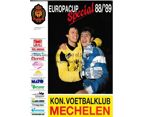 ECWC SEMI-FINALS     Three programmes: SK Beveren v Barcelona 1979, Bayern Munich v Everton 1985 Die Blaue issue and Mechelen