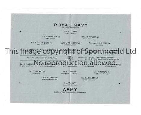 NEUTRAL AT BRISTOL ROVERS     Programme for the Royal Navy v The Army 20/3/1957. Bobby Charlton and Dave Mackay appeared on t