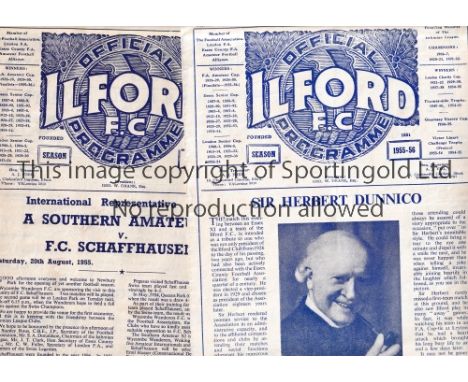 NEUTRAL MATCHES AT ILFORD F.C.     Five programmes in 1955/6 season, Dagenham v Walthamstow Essex Final, Briggs Sports v Wemb