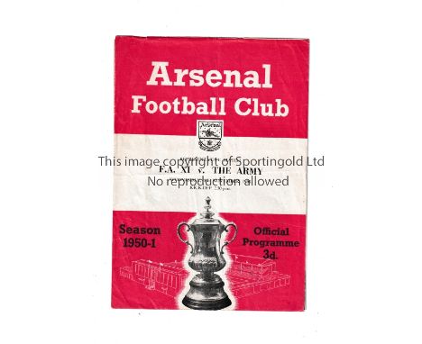 FORCES FOOTBALL AT ARSENAL      Three programmes for F.A. XI matches at Highbury v The Army 50/1 horizontal fold and team cha