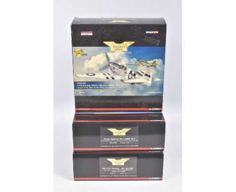 THREE BOXED CORGI AVIATION ARCHIVE LIMITED EDITION DIECAST 1:72 SCALE  MODELS, to include a NA P-51B Mustang 'Tommy Dad' no. 