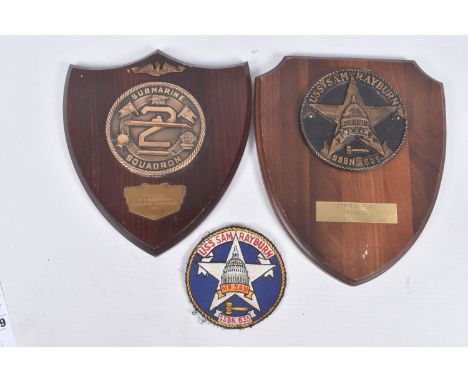 USA POST WW2 INTEREST WALL PLAQUES NAMED TO A SUBMARINER, large wooden plaques approximately 30cm x 25 cm &amp; 28cm x 25cm t