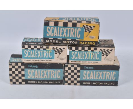 FIVE BOXED SCALEXTRIC CARS, Vanwall F1 car, No.C55, blue RN8, white mould to body, Porsche Spyder, No.C61, blue RN15, Austin 