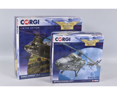 TWO BOXED CORGI LIMITED EDITION 1:72 SCALE AVIATION ARCHIVE DIECAST  MODEL AIRCRAFTS, to include a Westland Whirlwind Har10 m