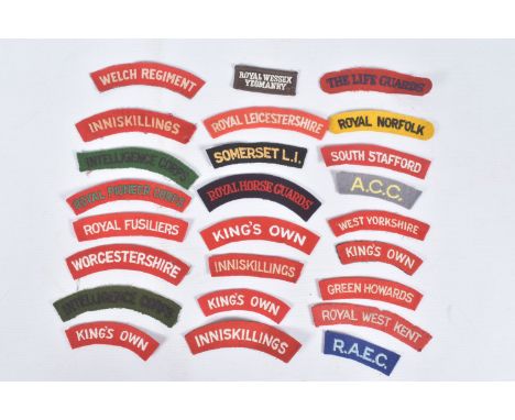 A SELECTION OF WW2 PERIOD BRITISH ARMY SHOULDER REGIMENT PATCHES OVER 20 IN NUMBER, to include various Regiments/Corps, Kings