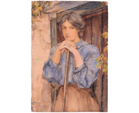 Henry Meynell Rheam (1859-1920), Portrait of a lady in a blue blouse, watercolour on paper attached to board, artist signatur