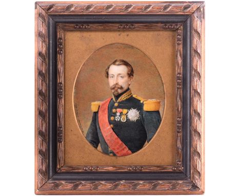 Jean Baptiste Fortuné Fournier (1798 - 1864) French, Portrait of Napoleon III in military uniform, signed ' F de Fournier à P