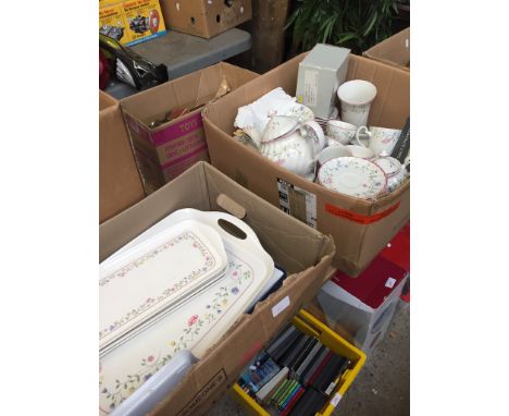 BOX OF CUPS, SAUCERS & PLATES AND BOX OF PLACE MATS