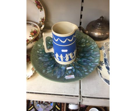 MONTREY JADE POTTERY PLATE AND A JASPER JUG    K2