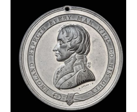 *Nelson Testimonial Medal, 1844, in white metal, by E. Avern, bust of Nelson left within garter bearing england expects etc, 