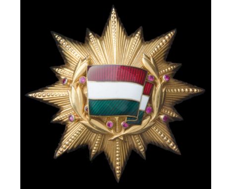 *Hungarian People’s Republic, Order of the Flag of the Hungarian People’s Republic with Rubies, breast star, in gilt with ena
