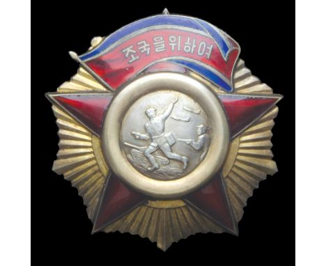 *North Korea, A Korean War Period Order of Freedom and Independence, type 1, Russian made, First class badge, in silver, gilt