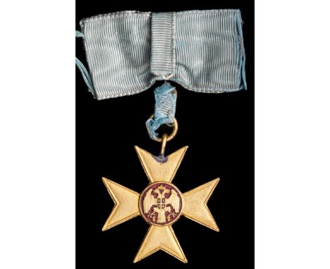 Serbia, Cross of Mercy, 1912, breast badge in gilt-metal and enamel, 41mm width, in original case of issue, upon ladies bow, 